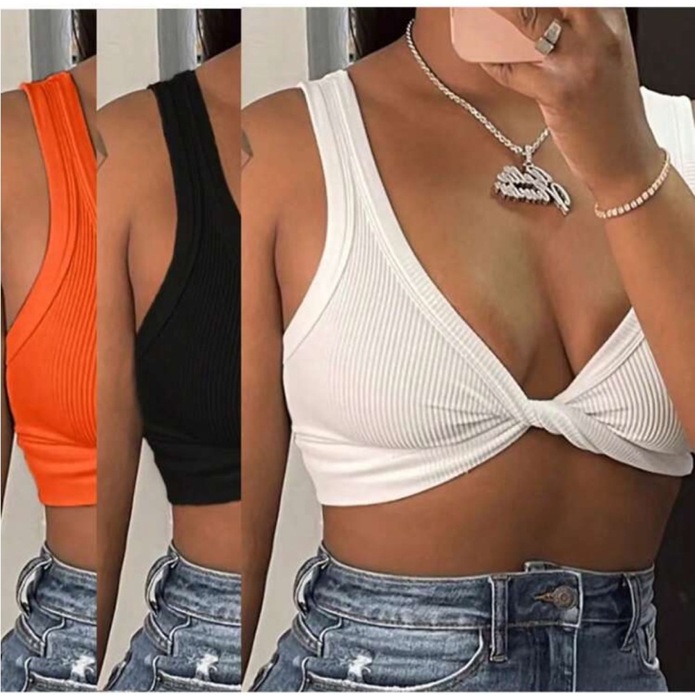 Women's Twist Front Crop Top - Orange, Black, White